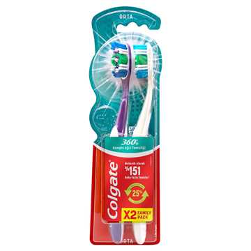 Colgate 360 Komple Ağız Temizliği Orta 1+1 Diş Fırçası